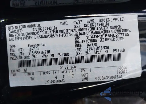2017 Ford Focus Se from USA, damaged, VIN 1FADP3FE6HL277785